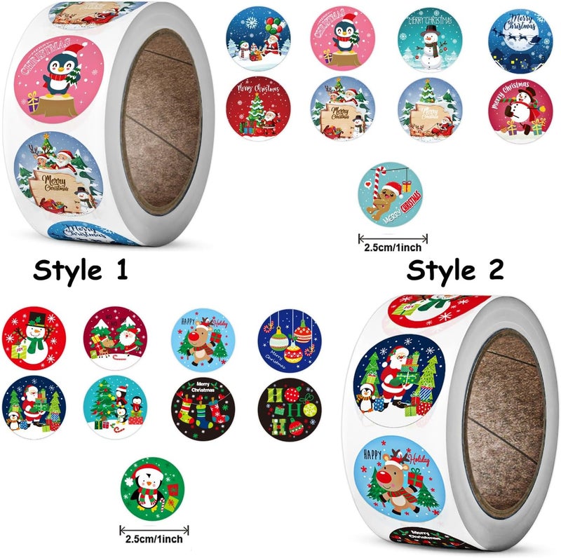 Ccswybf 1000 Pcs Christmas Stickers Roll - 1 Inch Self Adhesive Envelope & Round Stickers for Xmas Party Supplies, Holiday Greetings - Image 3